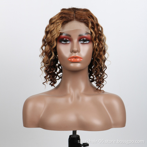 Wholesale Highlight Deep Wave Bob Human Hair Lace Wigs For Black Women, Hd Lace Front Wig,  Ombre Honey Blonde Human Hair Wigs